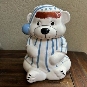 Vintage Market Square Pajama Bear Cookie Jar | Ceramic | 10" Tall | Original Box